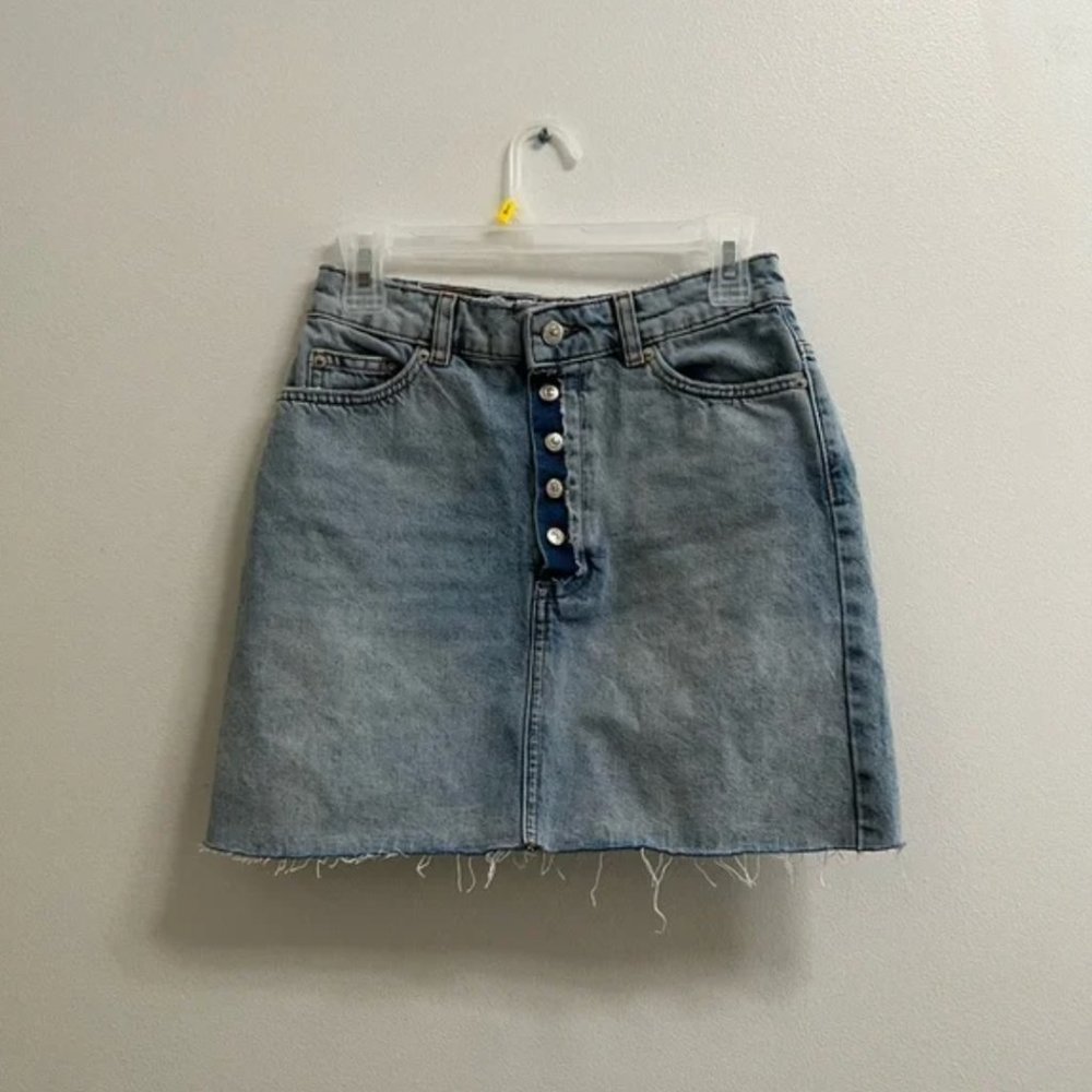 Zara Denim Mini Skirt with Button Fly XS
